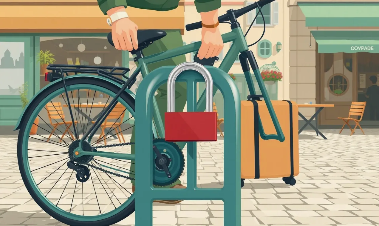 Cyklista na horskom elektrobicykli kontroluje batériu a technický štítok motoru