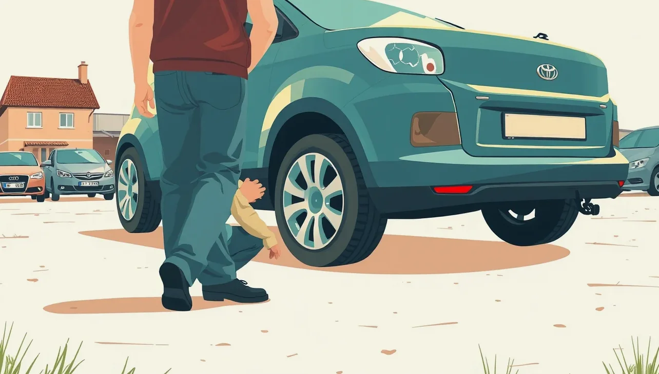 Vodič podpisuje záznam o dopravnej nehode pri poškodenom automobile