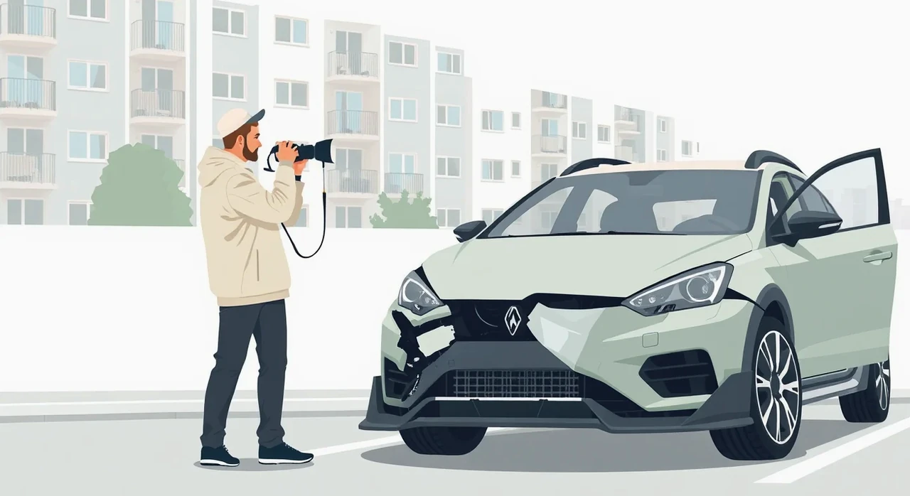 Pohľad na detailne upravený predný nárazník a lakovanie osobného automobilu na parkovisku