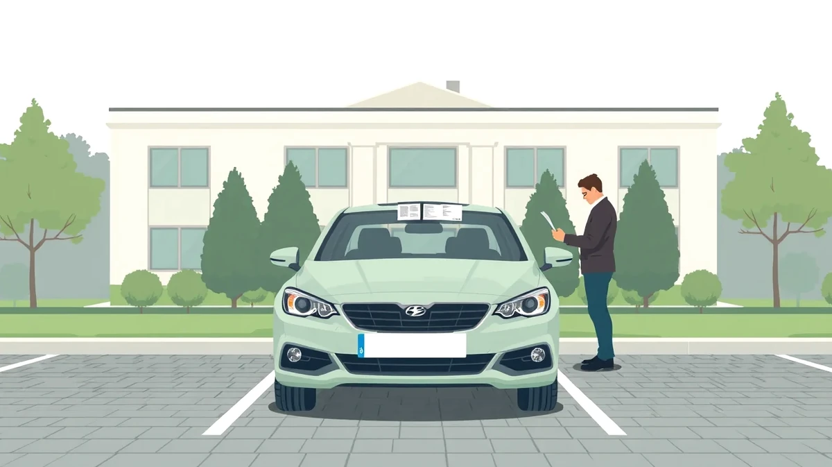 Úradník kontroluje dokumenty a technický preukaz motorového vozidla v kancelárii
