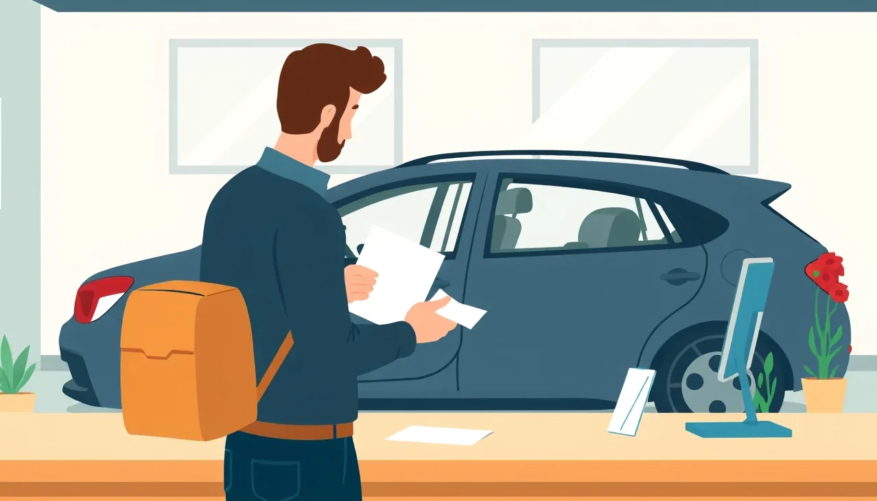 Prijímací technik v autoservise preberá kľúče od auta a spisuje zákazkový list