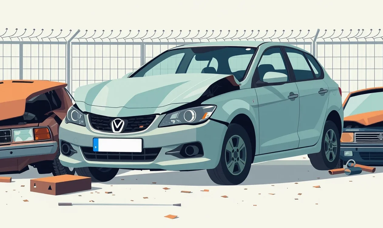 Mechanik kontroluje zvárané a rezané časti karosérie na zdviháku v autoservise
