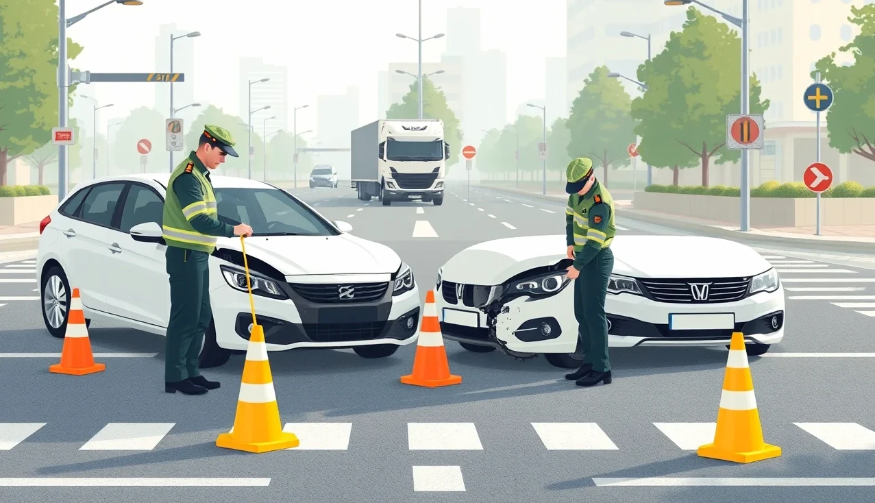 Žlté odťahové vozidlo nakladá havarované osobné auto na frekventovanej ceste