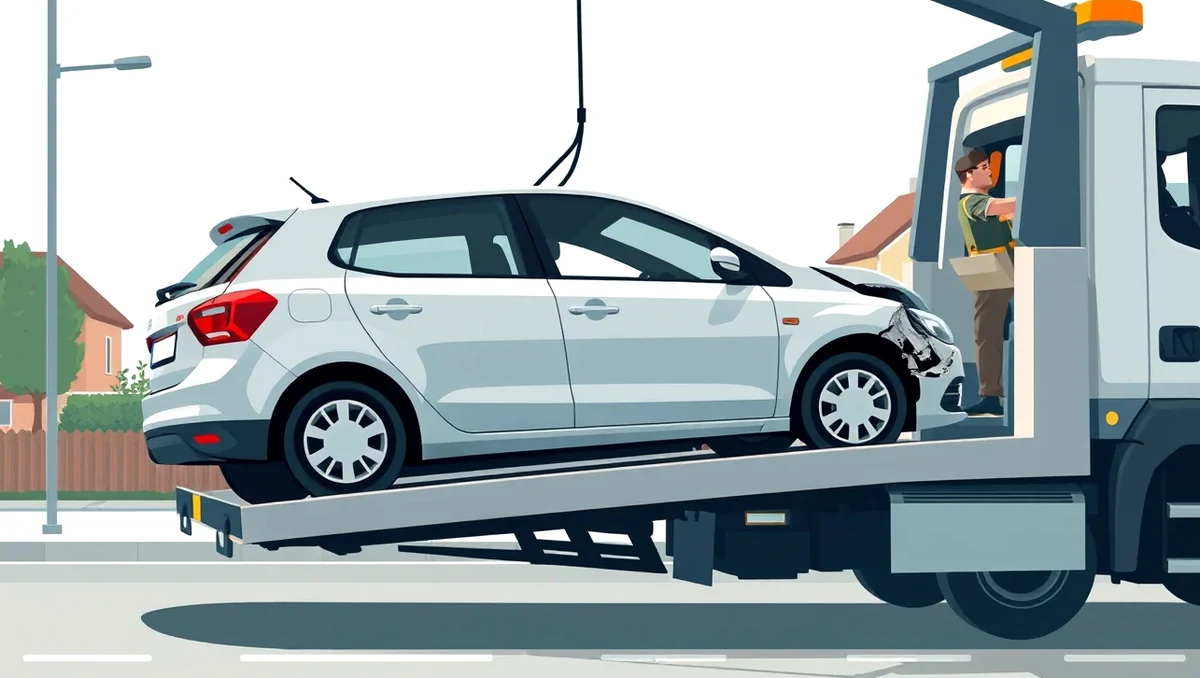 Nakladanie osobného auta na hydraulickú plošinu odťahového vozidla