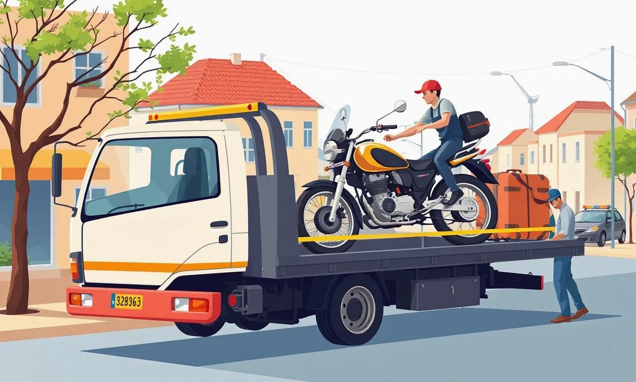 Motorkár v ochrannej kombinéze kontroluje poškodenie kapotáže pri krajnici po kolízii v zahraničí