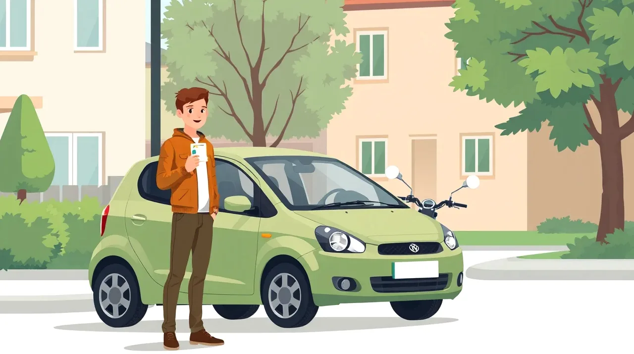 Mladý vodič preberá kľúče od svojho prvého osobného automobilu pred autobazárom