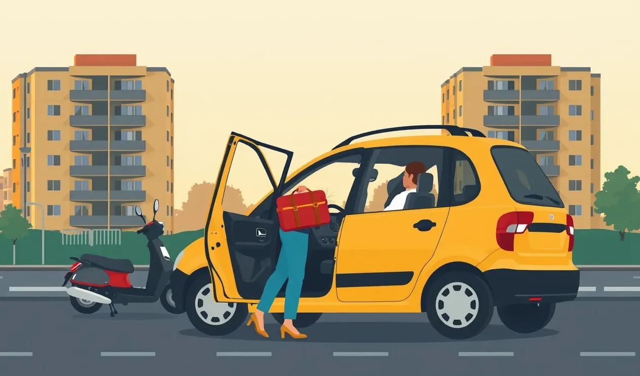 Policajná kontrola vozidla taxislužby na ceste v meste