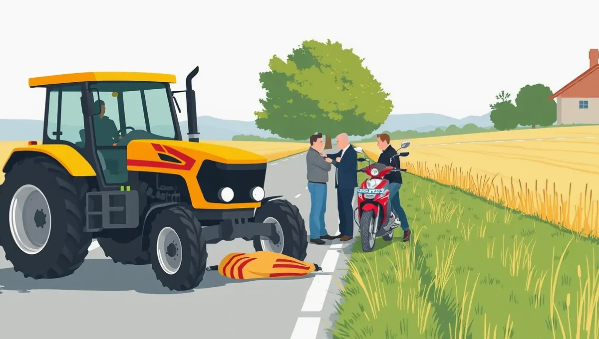 Detail predného kolesa a závažia traktora zaparkovaného v hospodárskom dvore