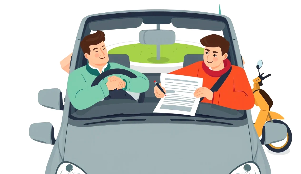 Auto v šmyku na zľadovatenom kruhovom objazde v zime