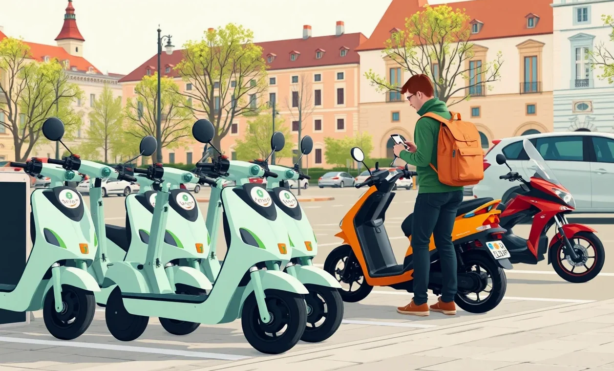 Zelená karta a doklady o poistení položené vedľa riadidiel elektrickej kolobežky
